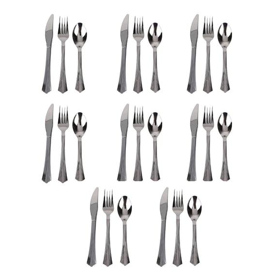 ACDANC 24Pcs Silver Plastic Silverware Food-Grade PS Material Disposable Silverware Polished Mirror Finish Plastic Silverware