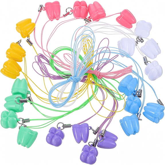 ACDANC 24Pcs Tooth Necklace Boxes for Lost Teeth Organizer, Cute Plastic Tooth Treasure Chest, Tooth Fairy Tooth Holder, Tooth Holder Cases Baby Milk Teeth Storage Box School Classroom Party Supply