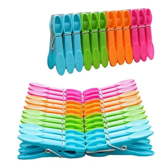 ACDANC 24pcs Colorful Large Plastic Clothespins,Heavy Duty Windproof Hanger Clothes Peg Clip Pins Drying Line Pegs,Air-Drying Clothing Pin Set Utility Clip