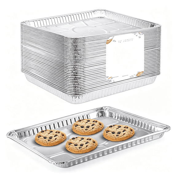 ACDANC (25 Pack)1/4 Size Cookie Sheet Baking Cake Pans L 12.8X8.9 Disposable Aluminum Foil Trays L Premium Heavy Duty Nonstick Baking Sheets Reusable Heavy Duty Cookie Sheets for Baking