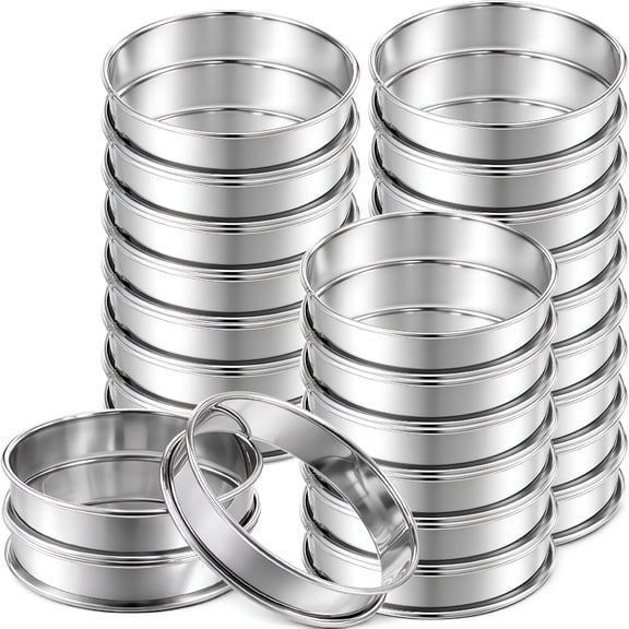 ACDANC 25 Pcs 4 Inch English Muffin Ring,Double Rolled Tart Rings,Stainless Steel Crumpet Rings,Round Metal Cooking Pastry Ring Molds,For Baking Fluffy Muffins,Pancakes,Pastry,Omelette,Silver