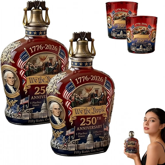 ACDANC 250th Anniversary Commemorative Whiskey Bottle,We the People Heritage Whiskey Glass,Anniversary Whiskey Bottle for Liquor,Scotch,Bourbon or Wine (2pcs-b)