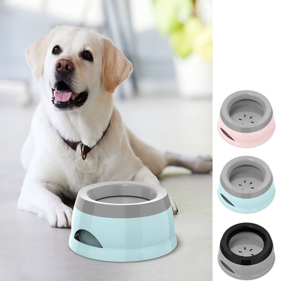 ACDANC 25oz No Spill Slow Drink Dog Water Bowl With Floating Disk, Spill Proof Portable Pet Bowl for Cats and Small Dogs, Non Slip Travel Feeder for Car Home RV, Easy Clean Blue