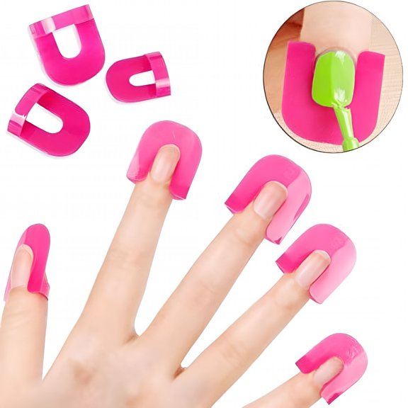 ACDANC 26 Pcs Reusable Nail Polish Stencils, 10 Sizes Soft Plastic Manicure Protector Clips with French Tip Stickers