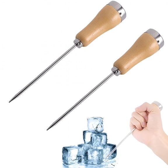 ACDANC 2PCS Ice Picks Stainless Steel Ice Pick with Safety Wooden Handle, Ice Breaking Accessories for Kitchen, Bar, Restaurant