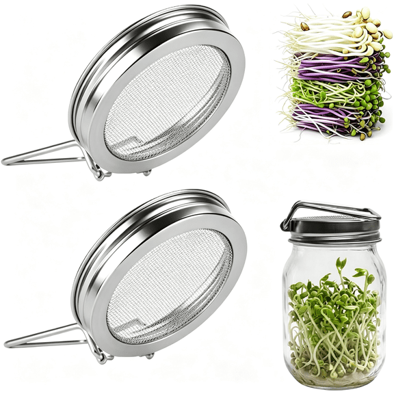 ACDANC 2Pack Sprouting Lids for Regular Mouth Mason Jars,Reusable Stainless Steel Screen Bean Sprouts Growing Lid for Seed Germination,Ideal for Bean and Alfalfa Sprouts