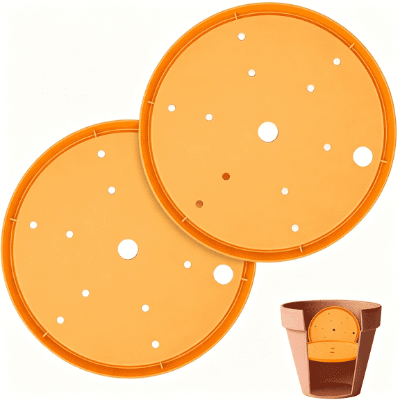 ACDANC 2Pcs 10" Round Planter Insert,With Drainage Holes to Save Potting Soil|Orange Plastic Planter Insert with Drainage Holes,Reduces Potting Soil,Avoids Root Rot for Tall Flower Containers