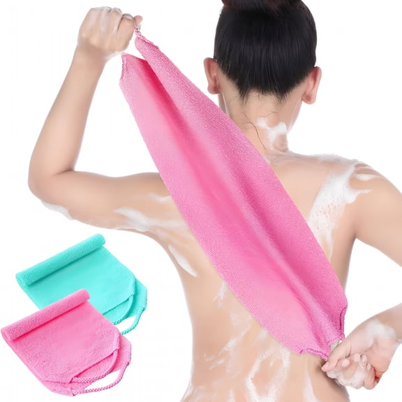 ACDANC 2Pcs Back Scrubber for Shower Exfoliating Washcloth Back Cloth Body Extended Length Scrubber Towel Nylon Exfoliating Stretchable Pull Strap Wash Cloth for Bath Body Scrub Washcloth