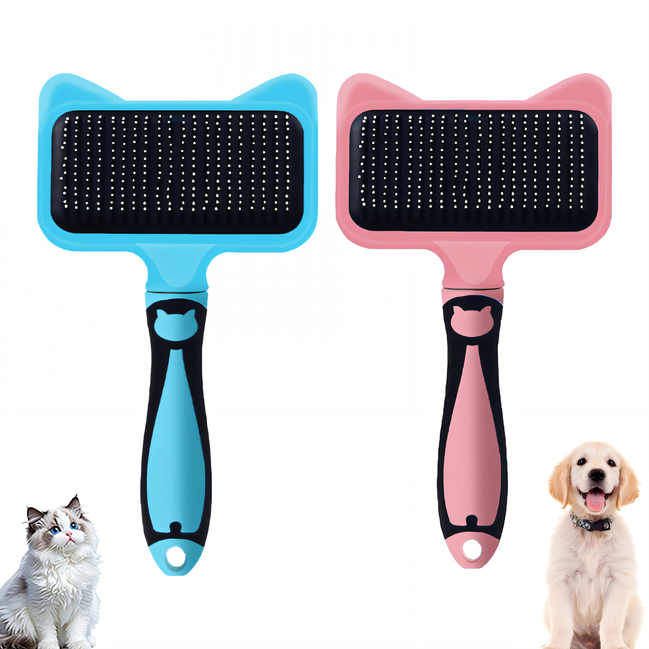 Image showcasing ACDANC 2Pcs Cat Brush for Shedding,Deshedding Dog Brush,Curved Teeth ...