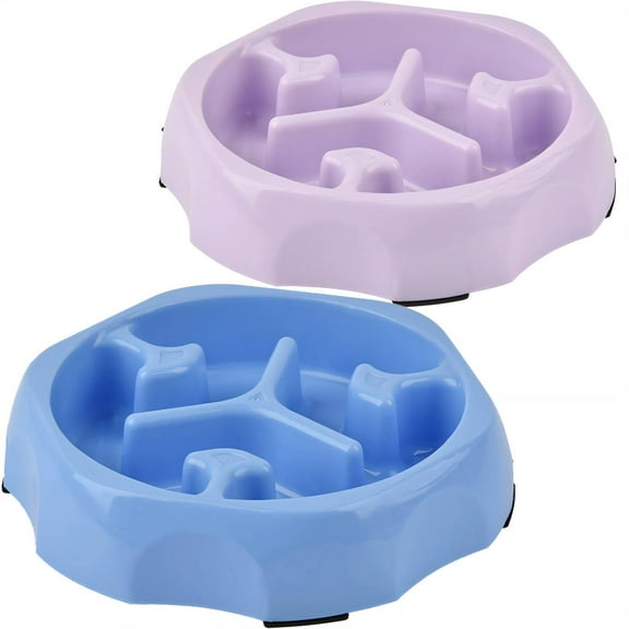 ACDANC 2Pcs Cat Food Bowl,Slow-Feed Pillar Design Puppy Bowls,Rounded Aesthetic Cat Bowls,Blue & Purple