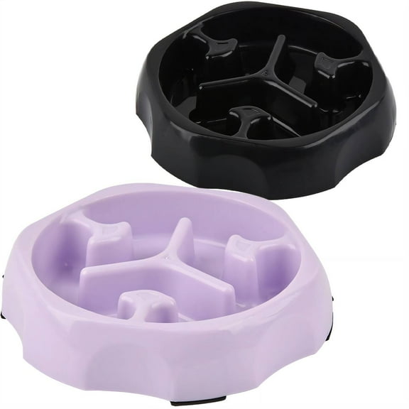 ACDANC 2Pcs Cat Food Bowl,Slow-Feed Pillar Design Puppy Bowls,Rounded Aesthetic Cat Bowls,Purple & Black