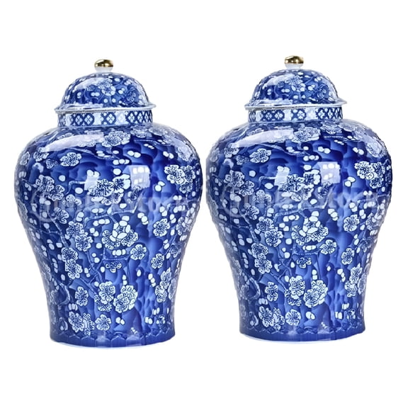 ACDANC 2Pcs Chinese Style Plum Ceramic Bud Vase Ginger Jar with Lid Glazed Decor