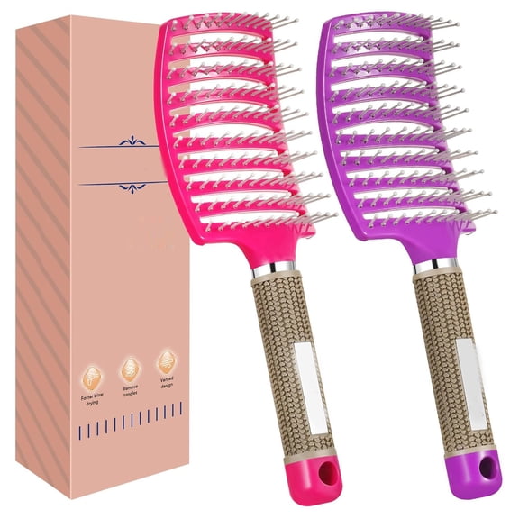 ACDANC 2Pcs Curved Vented Detangling Brush for Wet and Dry Hair,Paddle Styling Hair Brush for Faster Blow Drying,Detangler Brush for Women Men Curly Thick Hair
