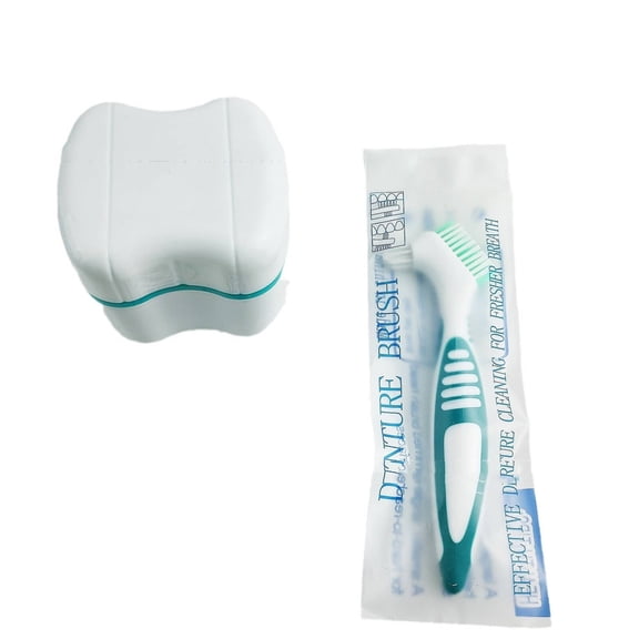 ACDANC 2Pcs Denture Case European-Style Tooth Box Denture Cup Cleaning Brush Retainer Cleaner Case Cleaning Tablets