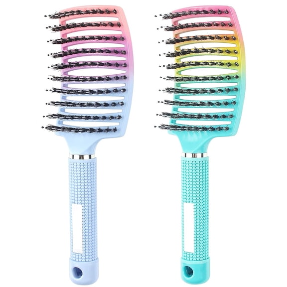 ACDANC 2Pcs Detangling Brush Getting Knots Out without Pain Adds Shine and Makes Hair Smooth,Detangler Boar Bristle Hair Brush for Adult&Kids Wet Or Dry Hair(Green&Blue)