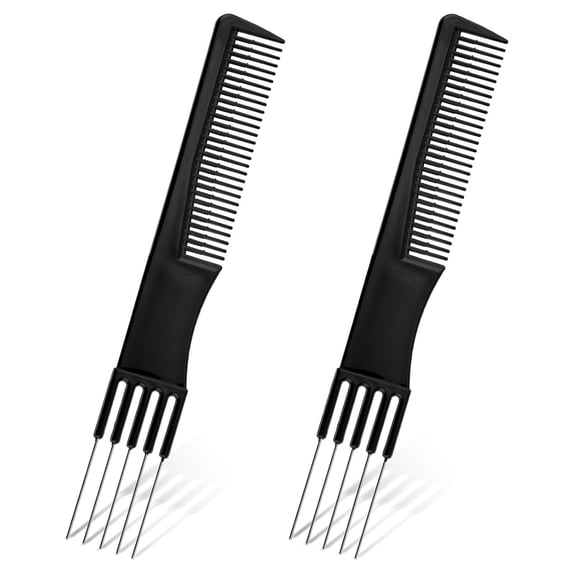 ACDANC 2Pcs Double-Head Parting Teasing Comb,Black Metal Teasing Combs for Women Fine Tooth Comb Hair Forking Comb Prong Pick Combs Parting Comb Styling Comb with Metal Pick for Women