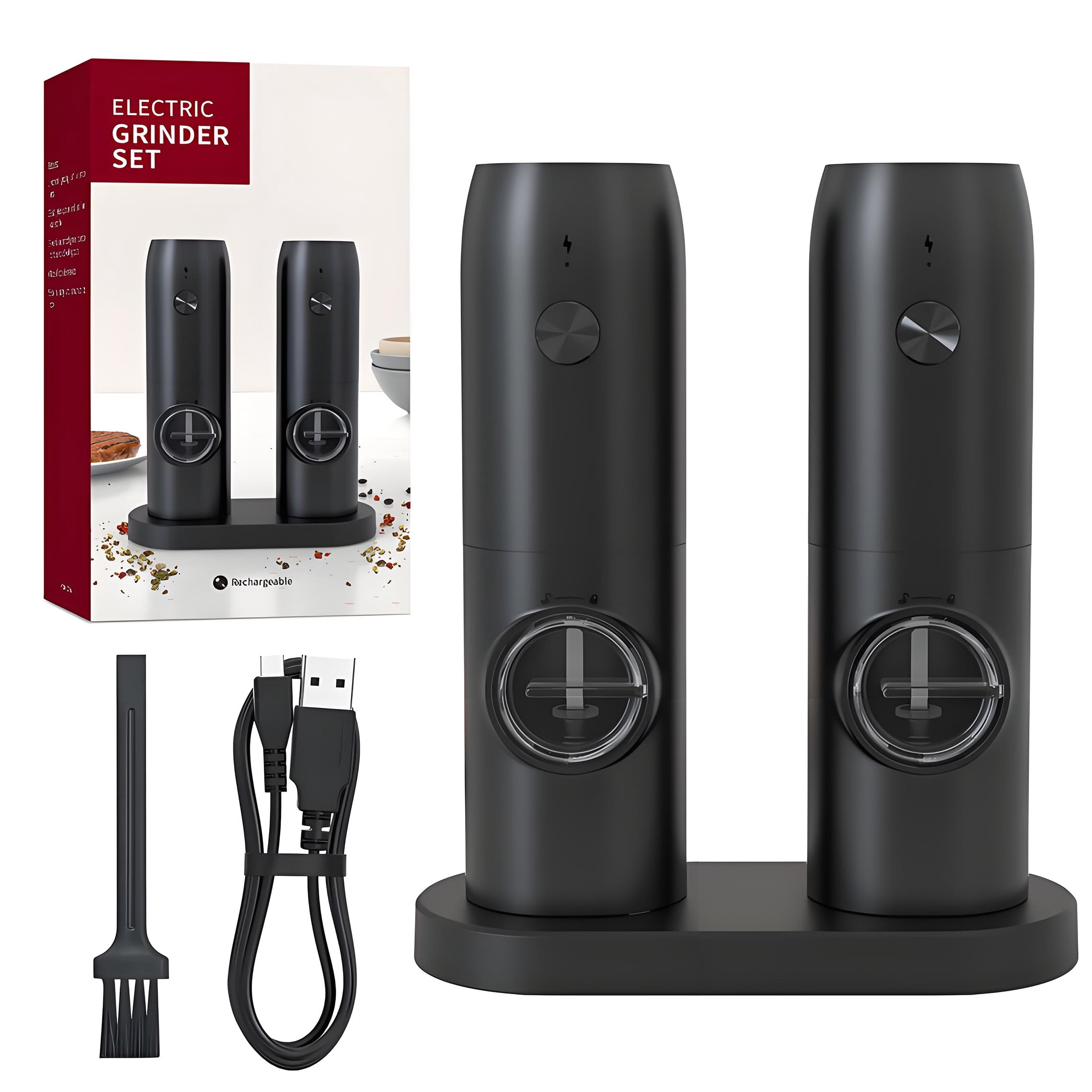 ACDANC 2Pcs Electric Salt and Pepper Grinder Set,Abs 2.37 oz Salt Grinder,Adjustable Coarse & Fine Grind,Portable Electric Salt Grinder for Kitchen Cooking,RV,Camping,BBQ
