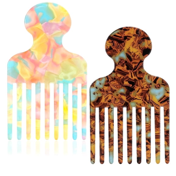ACDANC 2Pcs Hair Pick Comb Long Wide Tooth Comb for Curls 4.7In Smooth Detangling Lifting Curly Hair Picks Smooth Styling Tools for Women Men Barber Supplies (Colorful)