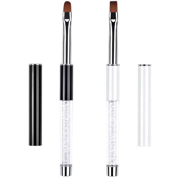 ACDANC 2Pcs Oval & Flat Uv Builder Gel Nail Brush Set Rhinestone Handle Professional Nail Art Design Brushes for Polygel Hard Gel