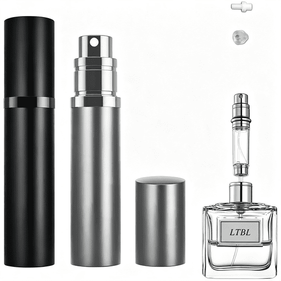 ACDANC 2Pcs Perfume Travel Refillable Bottle, Bottom-Filling Fragrances Perfume Atomizer, Empty Mini Cologne Dispenser, Portable Sprayer Pocket Size for on the Go 5Ml (Black & Gray)