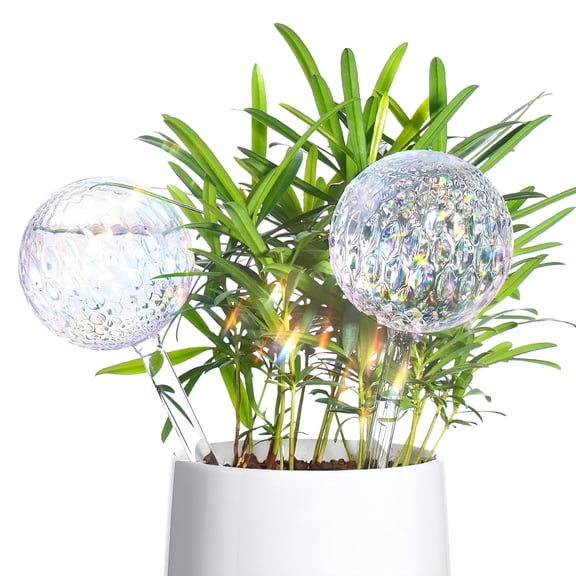 ACDANC 2Pcs Plant Watering Globes, Iridescent Rainbow Gradient Glass Self Watering Bulbs, Automatic Self Watering Planter Insert Stakes for Indoor Outdoor Plant Accessories