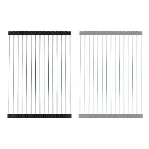 ACDANC 2Pcs Roll Up Dish Drying Rack,Reinforced Bracket Over the Sink Dish Drying Rack,Flexible Design Over the Sink Dish Drainer Drying Rack,Black&Gray