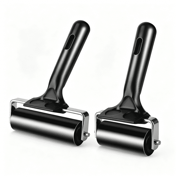 ACDANC 2Pcs Rubber Roller Brayer Rollers Hard Rubber 4 and 2.2 Inch for Printmaking (Black)