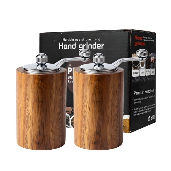 ACDANC 2Pcs Salt and Pepper Grinder Set,Solid Wood Hand Crank Pepper Mill,Adjustable Coarse & Fine Grind,Pepper Mill Grinder for Kitchen Cooking,RV,Camping,BBQ