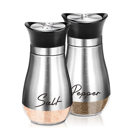 ACDANC 2Pcs Seasoning Containers,Stainless Steel & Glass Salt and Pepper Shakers,Even Hole Spice Containers Dispenser for Kitchen Cooking,RV,Camping,BBQ
