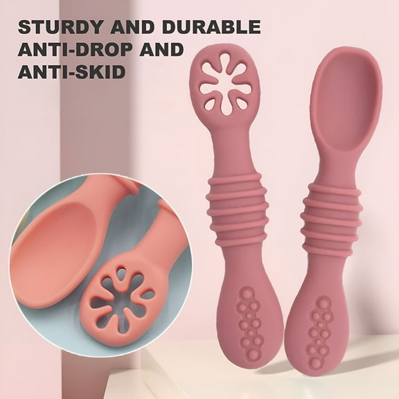 ACDANC 2Pcs/Set Baby Silicone Soft Spoons | Training Feeding for Kids Toddlers Children and Infants | BPA Free Great Gift Set | Gum-Friendly First Stage