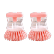 ACDANC 2Pcs Soap Dispensing,Press Dispense Liquid Dish Brush,Transparent Bottle Capacity Dish Brush with Soap Dispenser,Pink