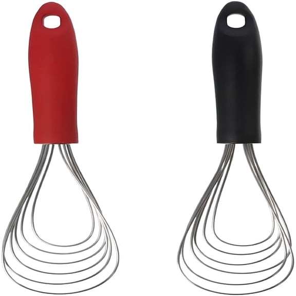 ACDANC 2Pcs Stainless Steel Flat Whisk,Multi-purpose Rubber Handle Sector Shape Non Slip Ergonomic Design for Kitchen,Restaurant,Cooking,Stirring Gravy,Eggs