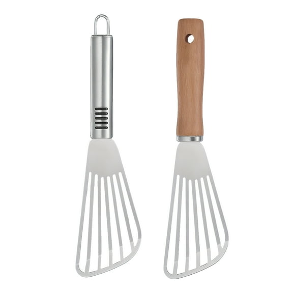 ACDANC 2Pcs Stainless Steel Spatula,Hollow Slotted Fish Spatula Metal Spatula,Comfortable Handle Grip Spatula Stainless Steel,Style1,9.84*2.64*0.39in