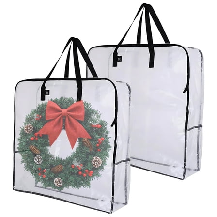 ACDANC 2Pcs Wreath Storage,Transparent Wreath Storage Container,Double Zipper Christmas Storage Christmas Ornament Storage,26x26x8.7",Black