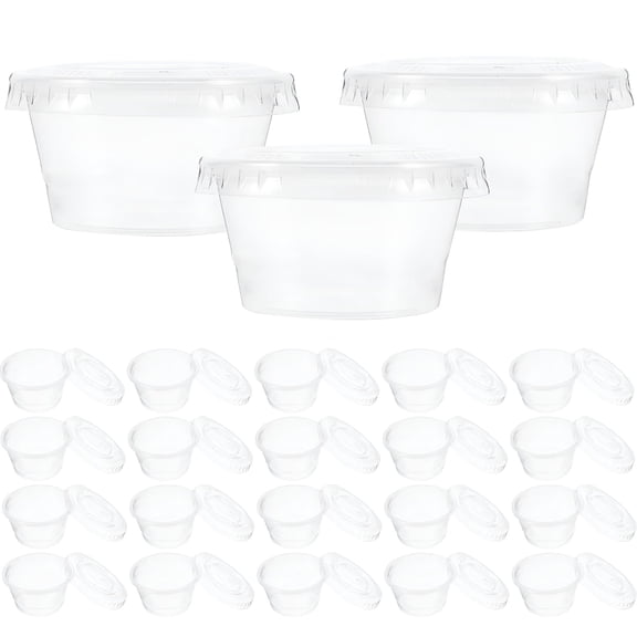 ACDANC 2oz Disposable Sauce Cups with Lids, 100 Pack Clear Plastic Condiment Containers, Stackable Portion Dishes for Pudding, Dressing, Snacks, Catering