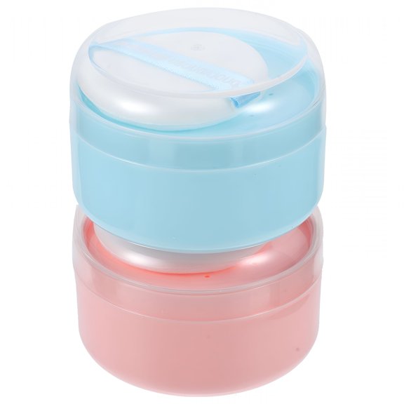 ACDANC 2pcs Empty Plastic Body Powder Container with Puffs, Refillable Powder Puff Case with Crystal Velour Puff, Portable Travel Powder Box for Baby Body Powder and Loose Powder, Assorted Colors