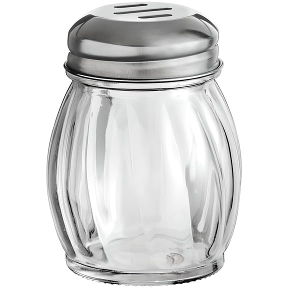 ACDANC 3.5-Inch Glass Shaker with Chrome Plated Slotted Lid | Grated Cheese, Chili and Red Pepper Shaker for Home and Commercial Use (1, Slotted Top)