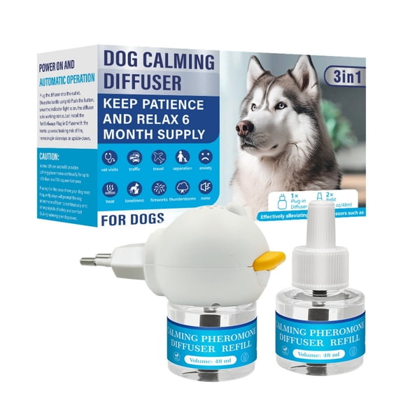 ACDANC 3-In-1 Dog Calming Diffuser with Pheromone Calming Technology, Automatic Operation Electric Diffuser & 2 Refill Bottles (48Ml Each), European Plug for Dogs to Reduce Stress