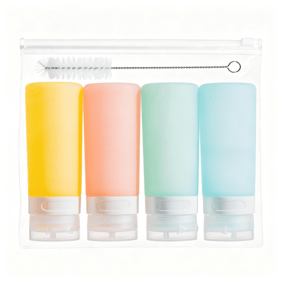 ACDANC 3 Oz Condiment Squeeze Bottles,Leakproof Salad Dressing Container|4 Pack Silicone Salad Dressing Container to Go with Snack Storage Bag,Sauce Bottles for Lunch Box,Ketchup,Syrup,Candies