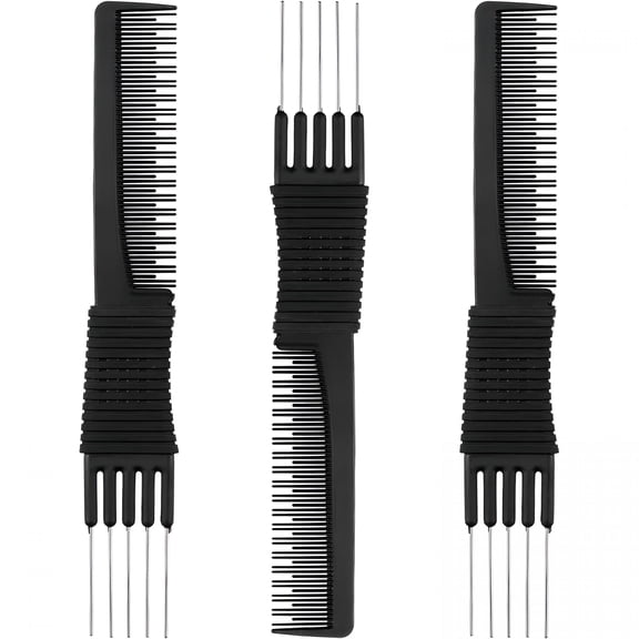 ACDANC 3 Pack Carbon Teasing Combs with Metal Prongs, Heat-Resistant