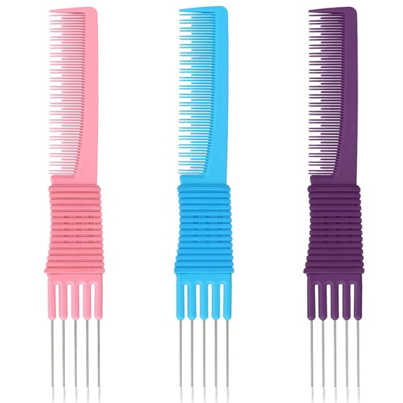 ACDANC 3 Pack Lift Teasing Combs with Metal Prong Salon Teasing Back Combs Hair Styling Comb Lifting Fluffing Comb with Metal Pick Hair Picks for Women