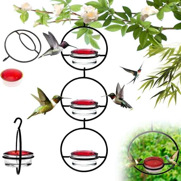 ACDANC 3 Pack Slim Hummingbird Feeder, Circular Hanging Plastic Bird Feeders with 4 Ports, Easy to Clean & Refill, Black