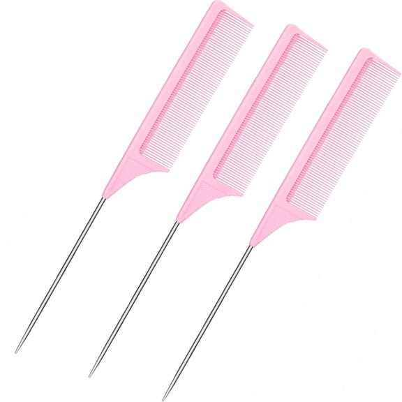 ACDANC 3 Packs 9In Rat Tail Comb Carbon Fiber Heat Resistant Teasing Comb with Metal Pick Styling Parting Lightweight Sectioning Fine Tooth Combs for Women Girls Rat Tail Combs