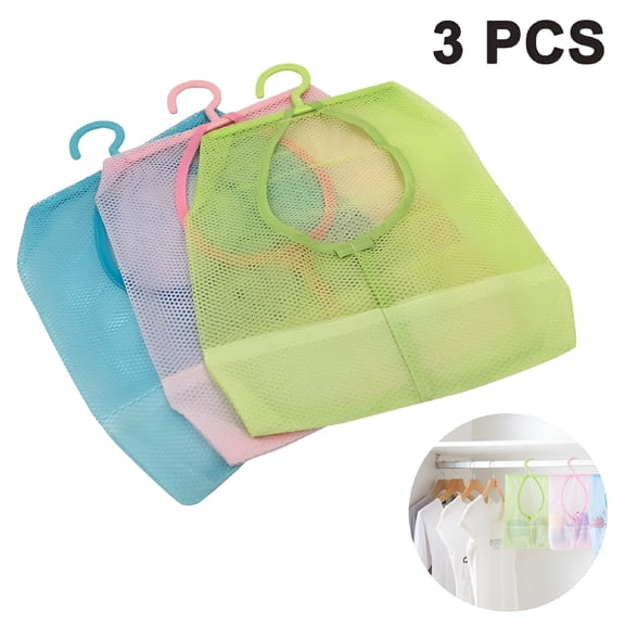 ACDANC 3 Pcs Clothes Peg Bag Storage Basket with Hooks Hanging Net Storage Portable Multipurpose Storage Bag for Bathroom Wardrobe Laundry Basket