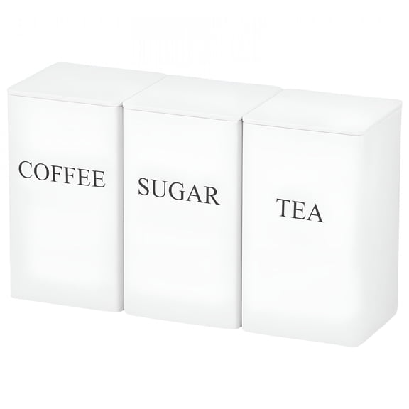 ACDANC 3 Pcs Coffee Tea Sugar Container Set Vintage Kitchen Canister Set with Bamboo Lids Metal Food Storage Container Jars for Kitchen Counter Farmhouse Kitchen Decor Sugar Canister