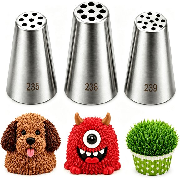 ACDANC 3 Pcs Grass Piping Nozzles,Seamless Grass Piping Tips,Diy Piping Icing Nozzle Tool for Cupcakes Grass Piping Tip