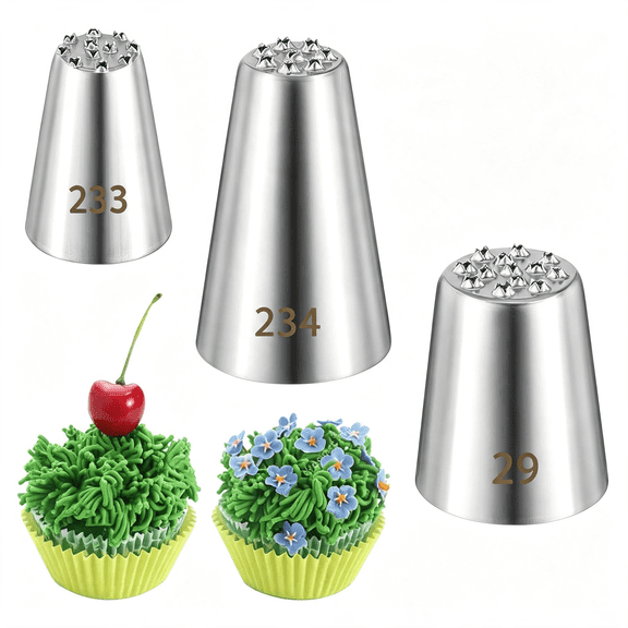 ACDANC 3 Pcs Grass Piping Tip, Frosting Tips, Large Piping Tips for Cake Decorating with 233 234 29 Decorating Tip for Frosting, Multi-Opening 3 Pcs Large Multi-Opening Grass Piping Tip