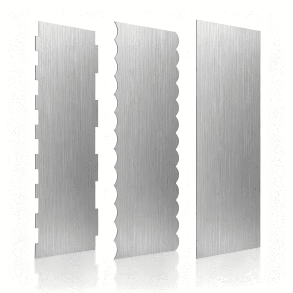 ACDANC 3 Pcs Stainless Steel Cake Scraper,8.6-Inch Double Sided Patterned Edge Stripe Edge Smoother Scraper,Cake Decorating Comb Metal Cake Scraper for Butter Mousse Cream