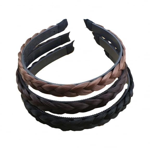 ACDANC 3 Pcs Women Synthetic Hair Braided Hair Headbands Hair Loop Hair Clasp Hair Band Hair Accessories Dress Accessories for Women and Girls (Black + Light Brown + Dark Brown)