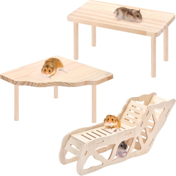 ACDANC 3-Piece Set Hamster Platform Play Wooden for Dwarf Syrian Hamsters Gerbils Mice Or Other Small Pets